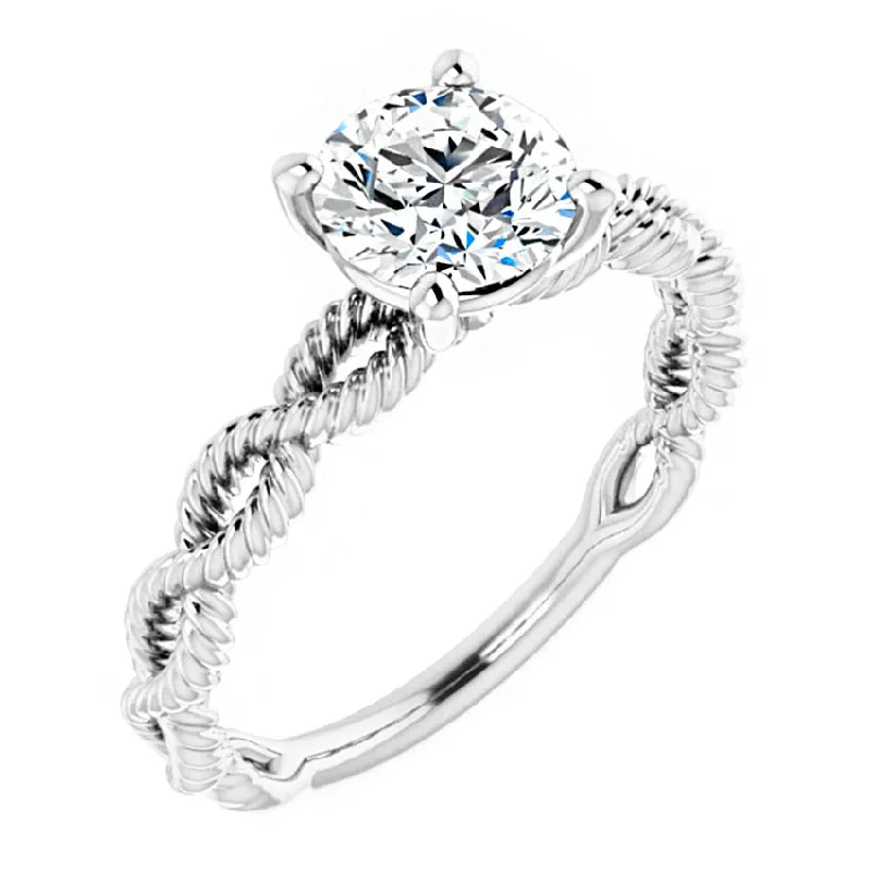 women halo diamond rings -14K White Gold 6.5 mm Rope Solitaire Engagement Ring