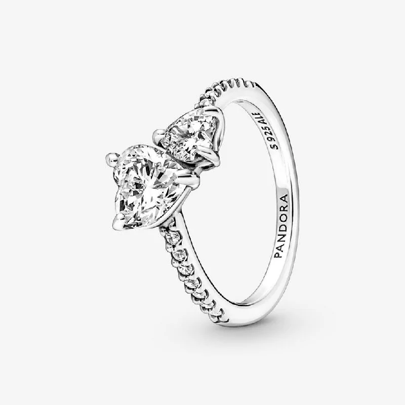 women unique wedding bands -PANDORA : Double Heart Sparkling Ring in Sterling Silver