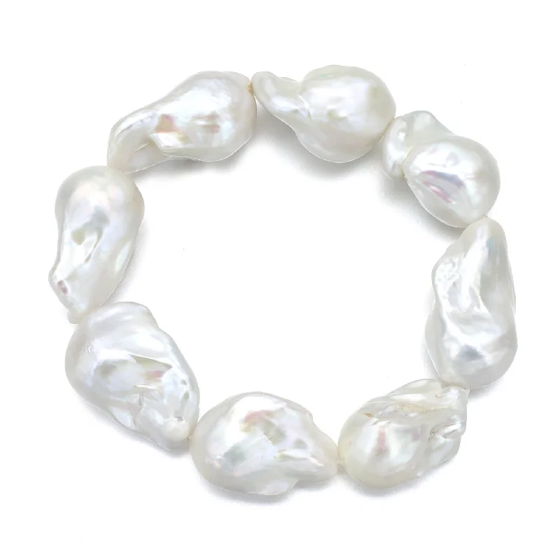 women heart-shaped bracelets -Nuit Blanc Large White Baroque Freshwater Pearl Stretch Bracelet