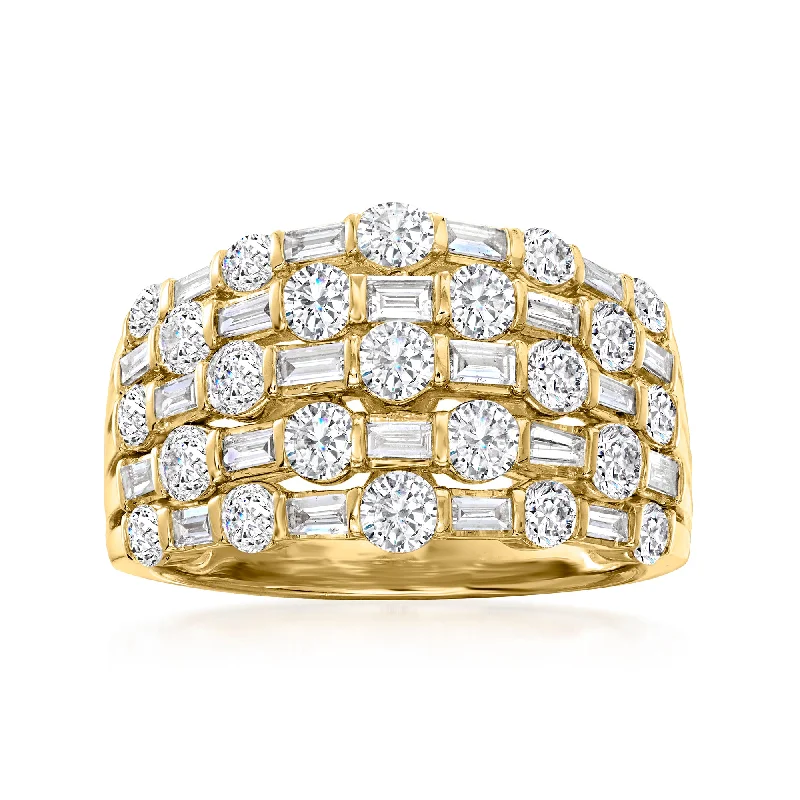 women ruby engagement rings -Ross-Simons Diamond Multi-Row Ring in 14kt Yellow Gold