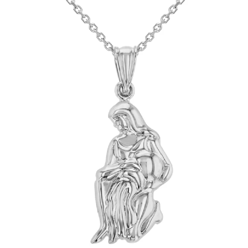 women celestial necklaces -High Polish 14k White Gold 3D Aquarius Water-Bearer Zodiac Sign Charm Pendant Necklace