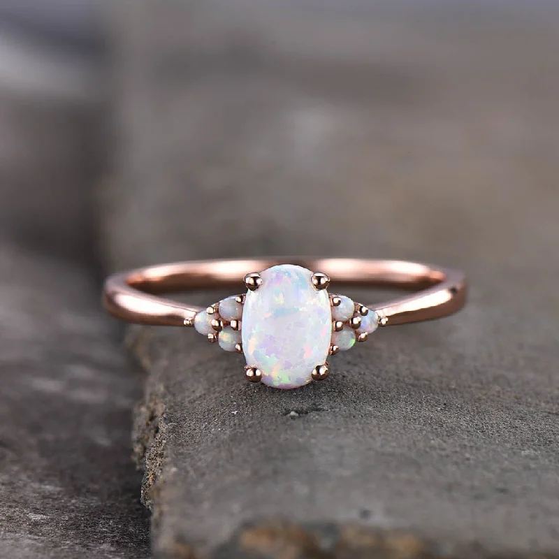 women affordable diamond engagement rings -Oval  Opal Engagement Ring Cluster Opal Oval Cut Ring 14k/18k