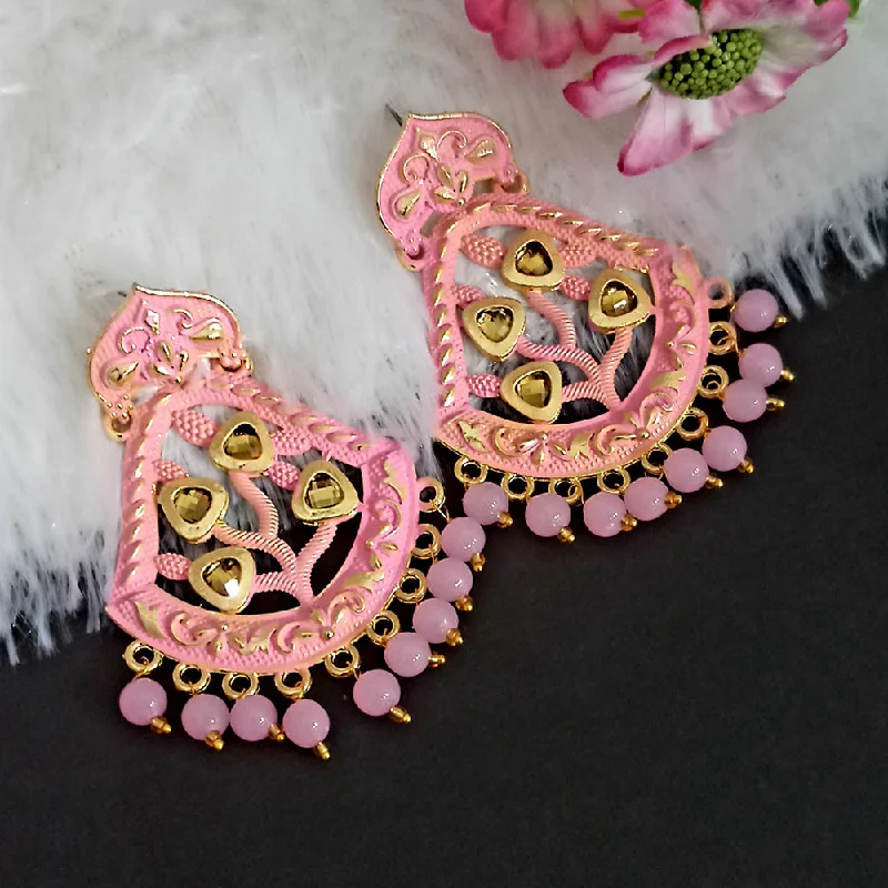 women gold-plated earrings -Woma Matte Peach Meenakari Dangler Beads Drop Earrings