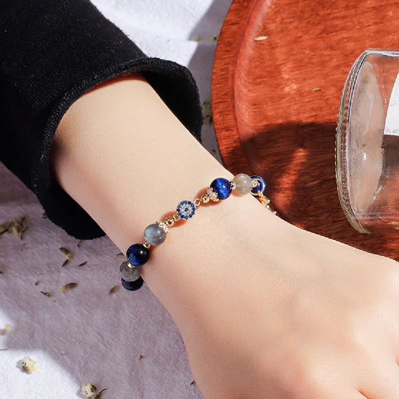 women leather bracelets -C142 - Blue Tiger Eye & Moonstone Bracelet