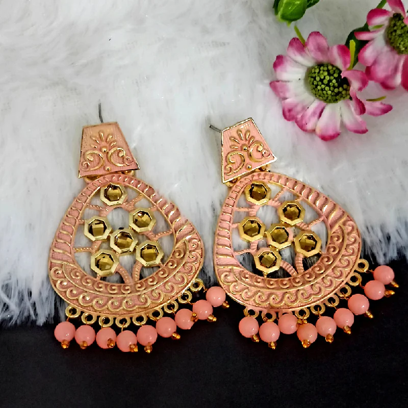 women gemstone drop earrings -Woma Matte Peach Meenakari Dangler Beads Drop Earrings