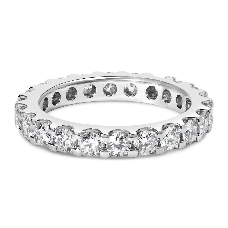 women luxury engagement ring sets -14K White Gold Shared Prong Set Round Diamond Eternity Band Ring