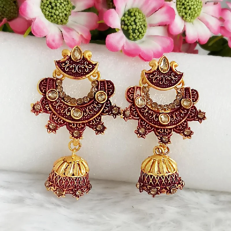 women cute stud earrings -Woma Gold Plated Maroon Dangler Meenakari Earrings - 1318062D