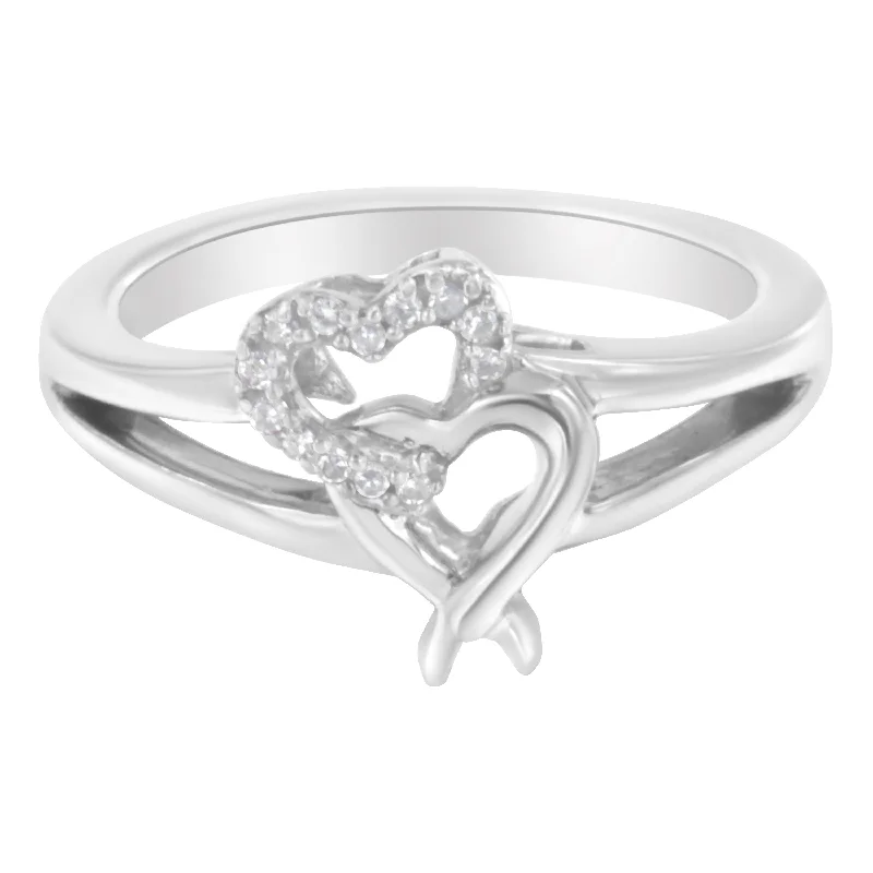 women gold solitaire engagement rings -.925 Sterling Silver Diamond Heart Accent Ring.50