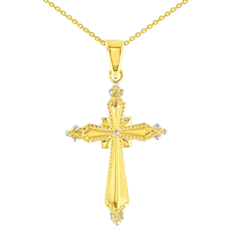 women custom necklaces -High Polish 14K Yellow Gold Milgrain Cross Charm Pendant with Necklace