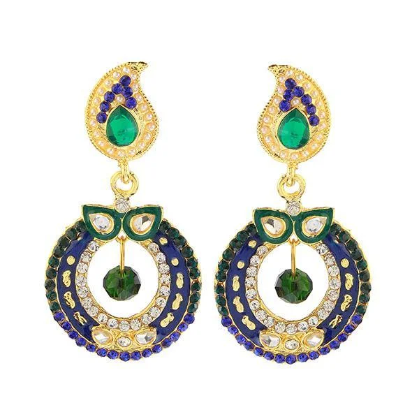 women textured earrings -Kriaa Purple And Green Meenakari Kundan Pack Of 6 Dangler Earrings - 1304616