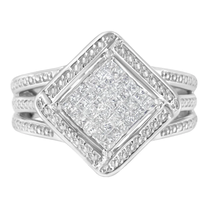 women luxury diamond engagement rings -.925 Sterling Silver 2/5 Cttw Princess Cut Diamond Square On Point Cluster Composite Cocktail Ring