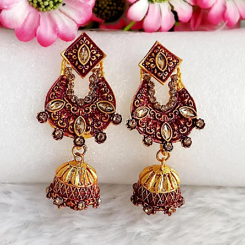 women rose gold earrings -Woma Gold Plated Maroon Dangler Meenakari Earrings - 1318063D