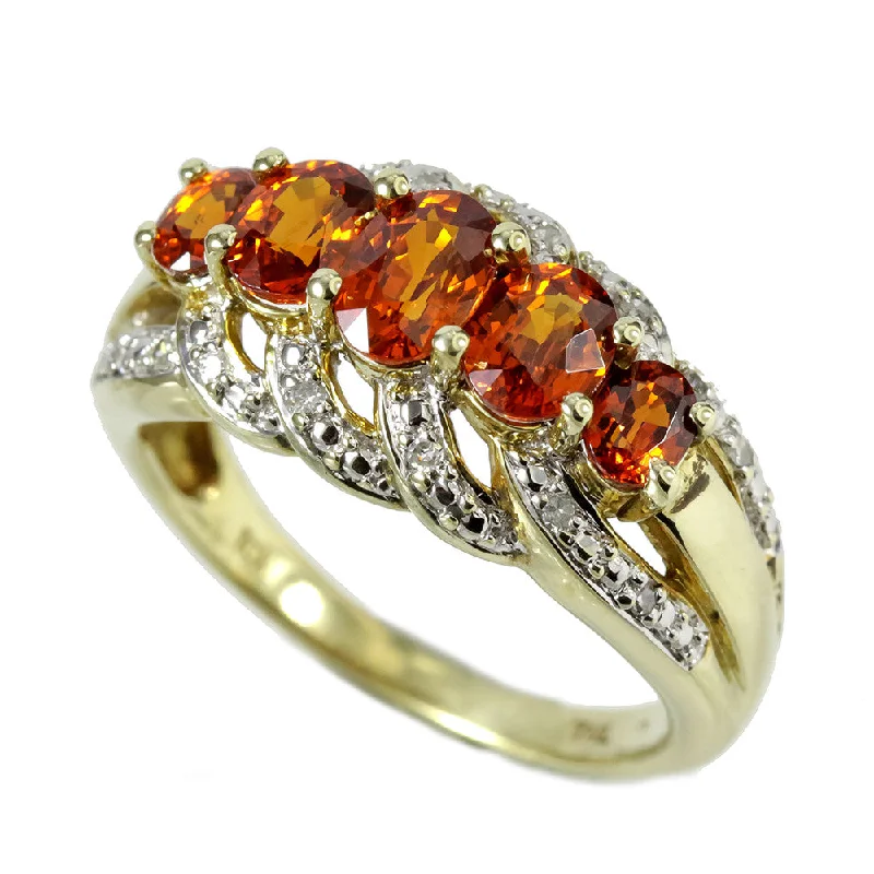 women chic rings -10K Yellow Gold Yellow Garnet and Diamond Cluster Ring