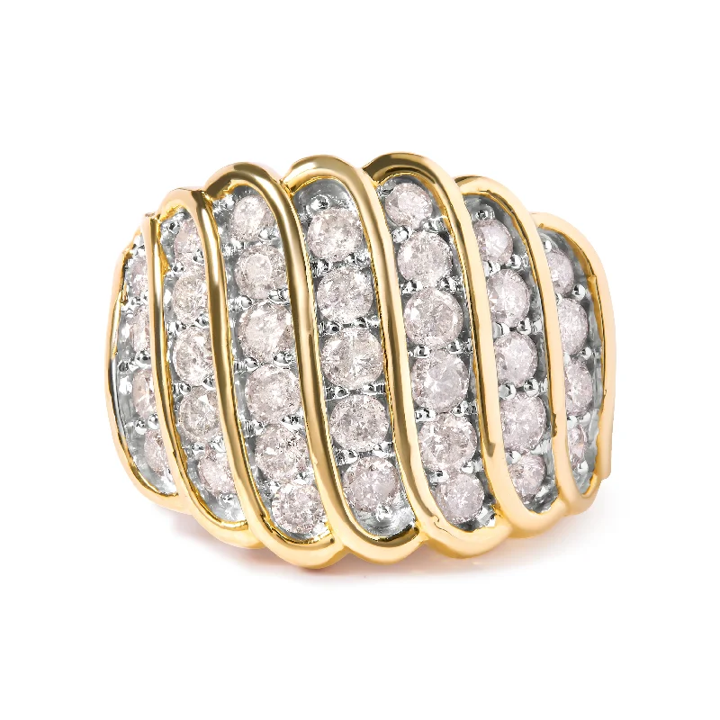 women pear-shaped engagement rings -14K Yellow Gold Plated .925 Sterling Silver 2.00 Cttw Diamond Multi Row Band Ring