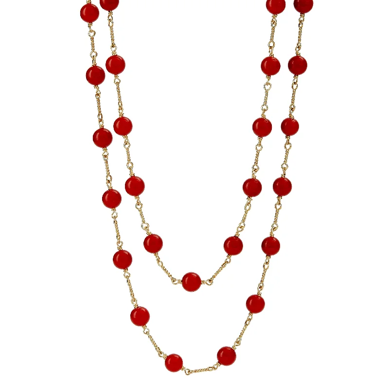 women choker necklaces -32 Inch Coral Bead Link Necklace