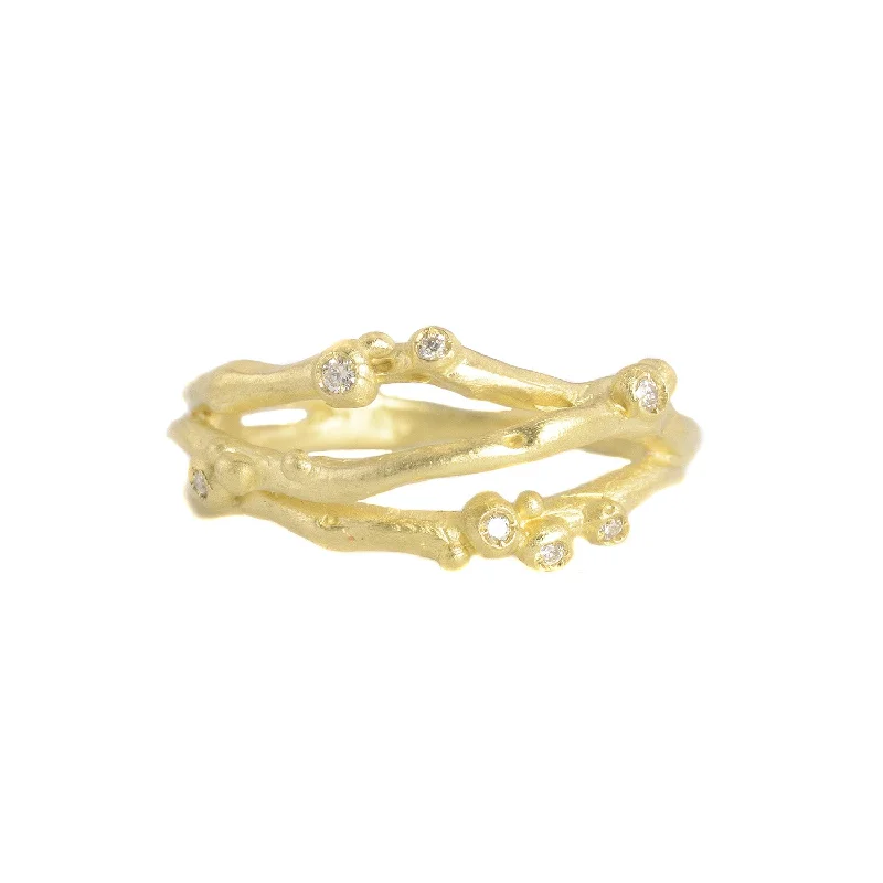 women gold engagement rings -14k Gold Encrusted 3 Branch Ring by Branch