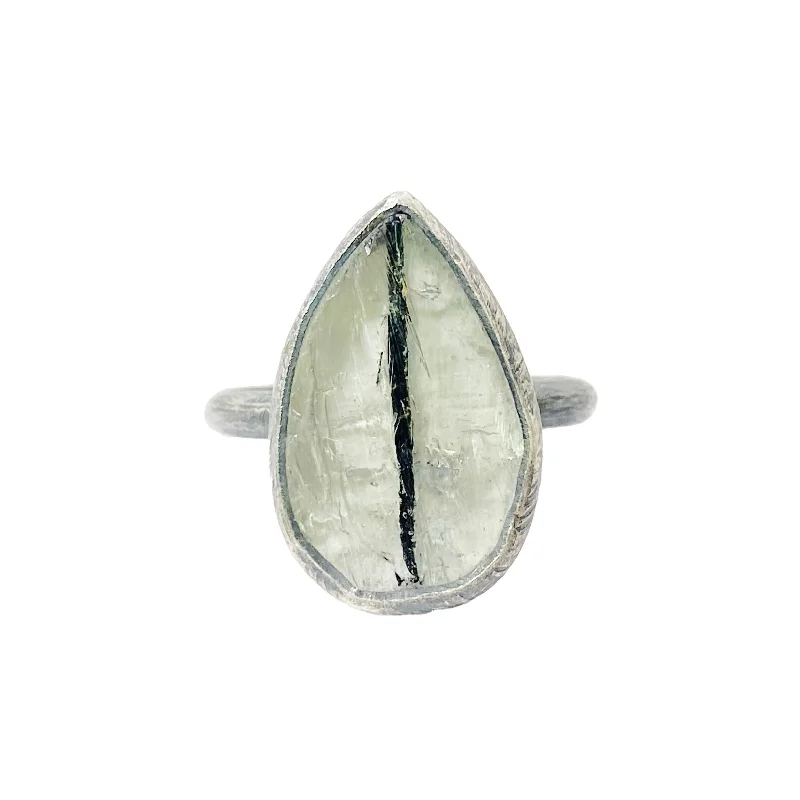 women platinum rings -OOAK Teardrop Surface Cut Tourmalinated Quartz Ring by Heather Guidero