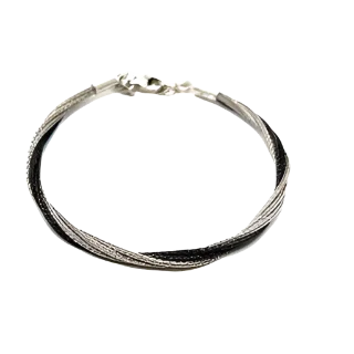 women hammered bangles -3 Tone Rope Bracelet -  Black & Silver