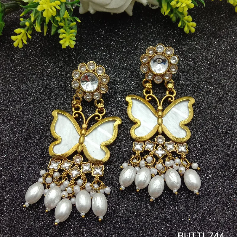 women star earrings -SP Jewellery Gold Plated Crystal Stone Pearl And Beads Butterfly Dangler Earrings