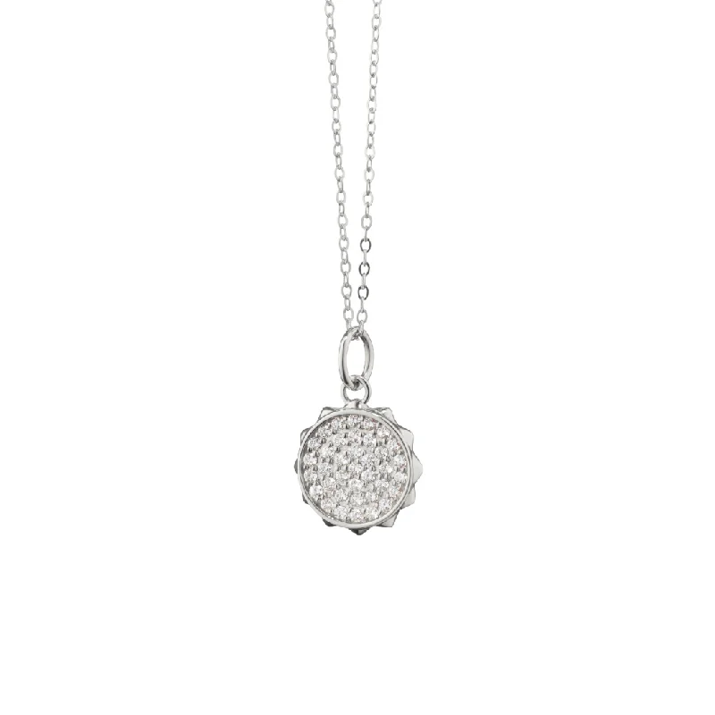 women layered necklaces -Monica Rich Kosann Mini White Sapphire Happiness Sun Charm Necklace