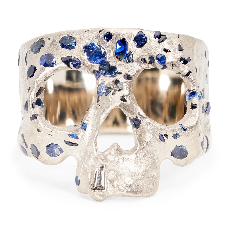 women modern wedding rings -Blue Confetti Skull Ring in White - Made to Order