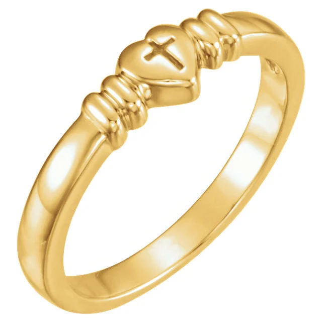 women romantic rings -14K X1 White Heart with Cross Chastity Ring Size 7