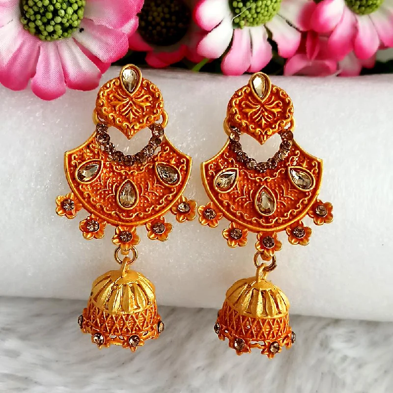 women vintage diamond earrings -Woma Gold Plated Orange Dangler Meenakari Earrings - 1318061F