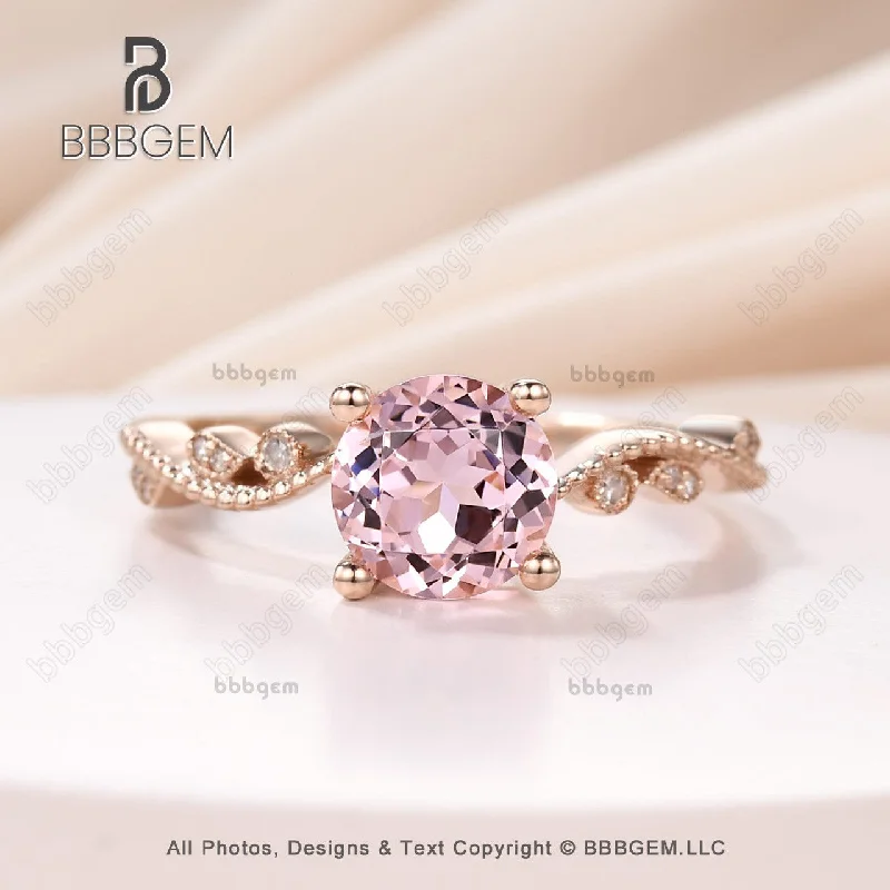 women blue sapphire engagement rings -14K/18K  Female Lab Morganite Pink CZ Diamond Engagement Ring Bezel