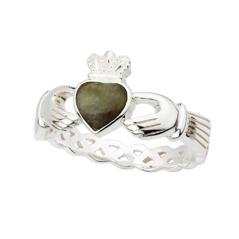 women classic solitaire rings -Gorgeous Sterling Silver Connemara Marble Claddagh Ring