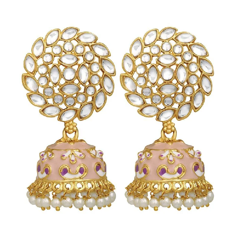 women star earrings -Mahi Pink Meenakari Work Enamelled Kundan and Artificial Pearl Jhumki Earrings for Women (ER1109713GPin)