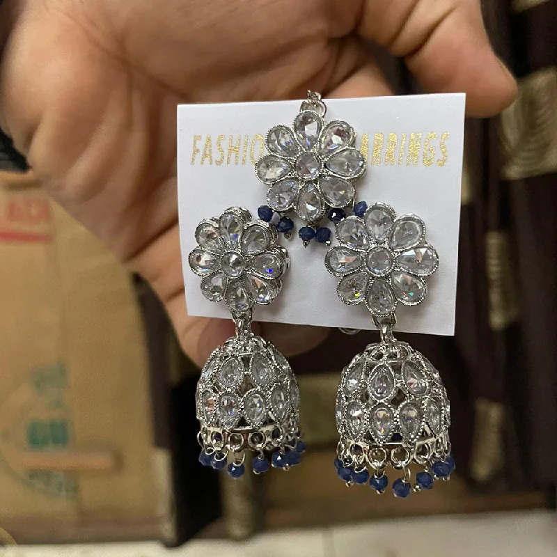 women heart earrings -Shree Chamunda Jewellers Silver Plated Crystal Stone Jhumki With Maangtikka