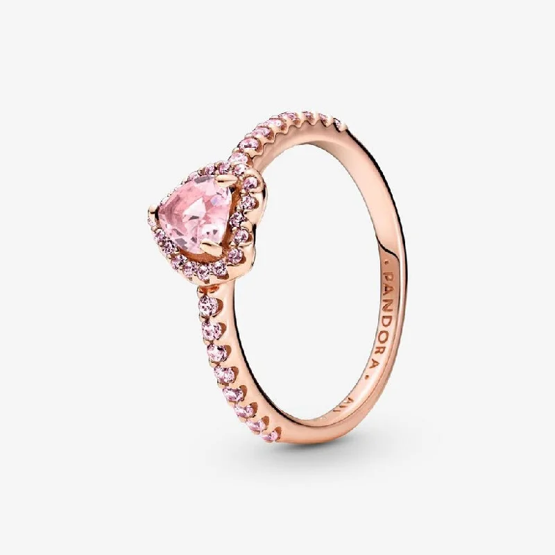 women large rings -PANDORA : Sparkling Elevated Heart Ring - Pink