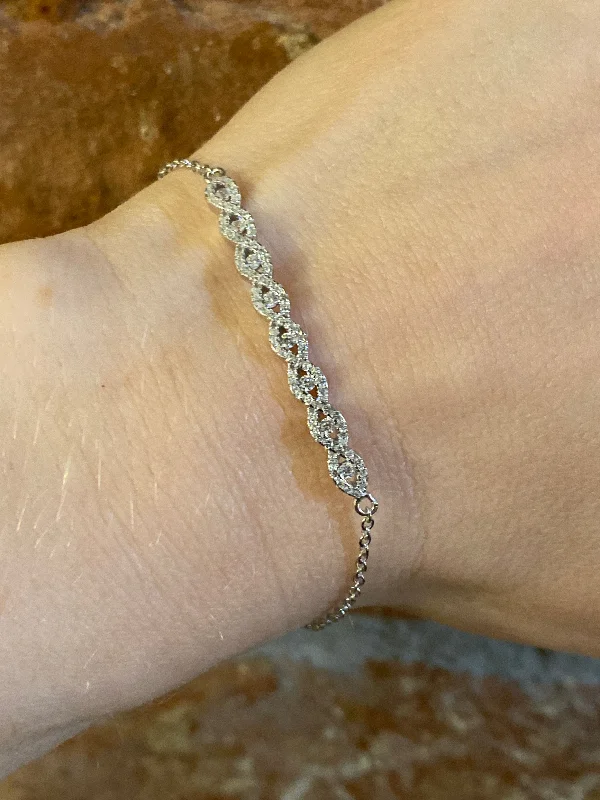 women adjustable bracelets -Fancy CZ Bracelet - Sterling Silver