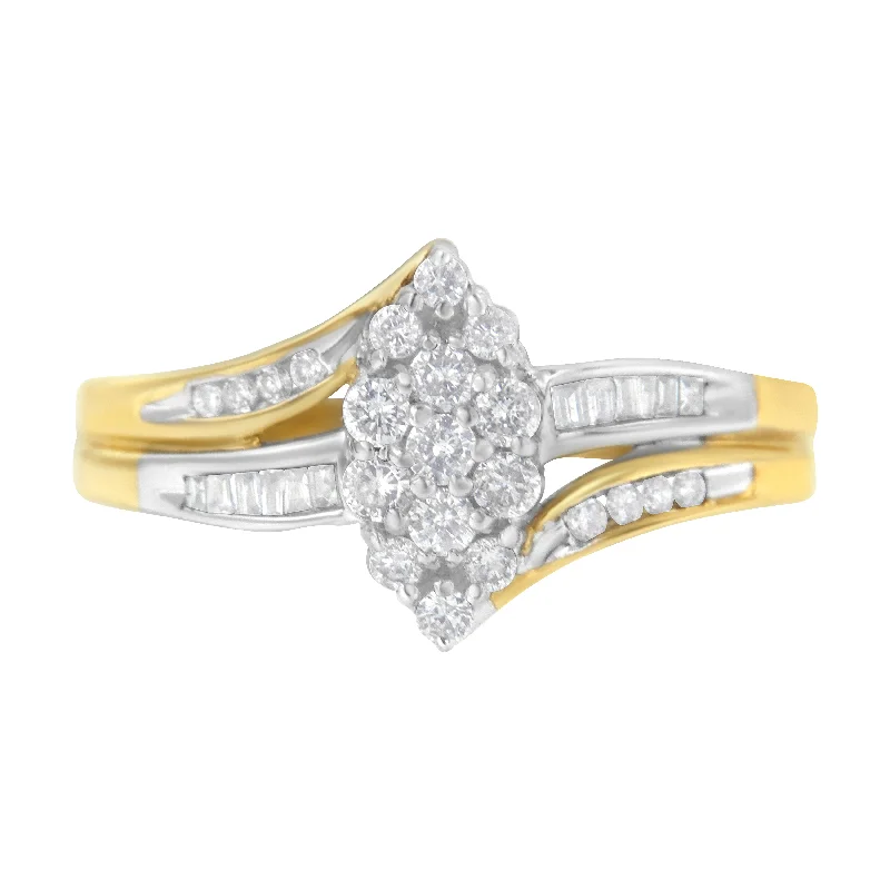 women one-of-a-kind engagement rings -10K Yellow and White Gold 1/2 Cttw Diamond Marquise Shaped Cluster Split Shank Ring