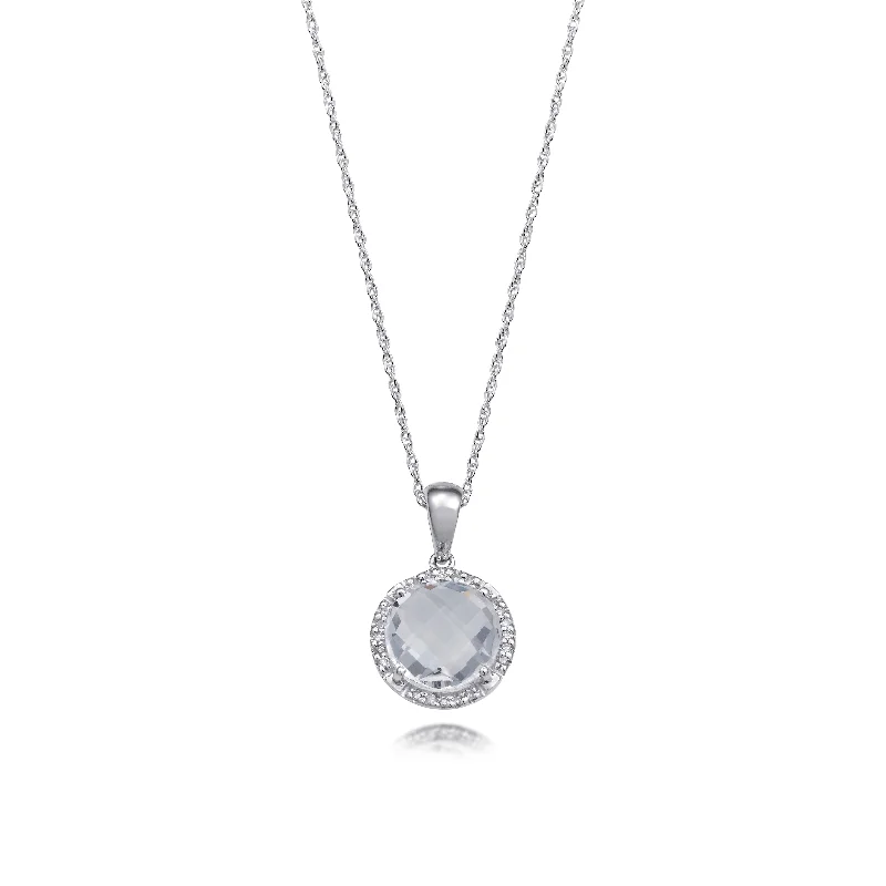 women vintage charm necklaces -Bling! Faceted White Topaz and Diamond Round Pendant Necklace