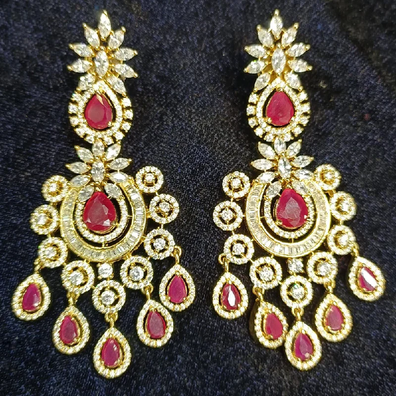 women trendy earrings -Jain Jewellers Gold Plated Ad Stone Dangler Earrings