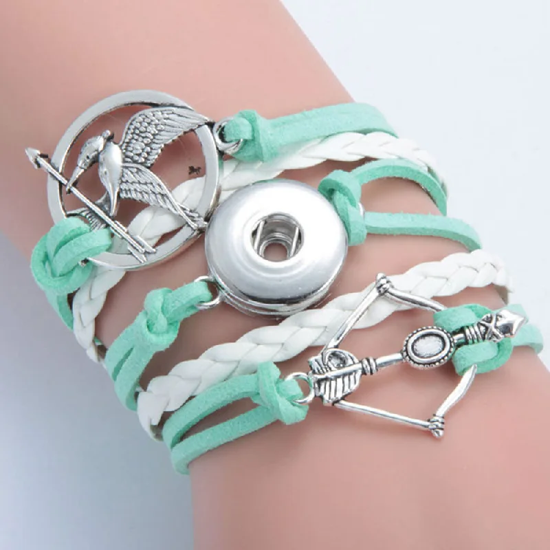 women vintage-style bangles -Polyurethane Snap Button Bracelet Mint Color Cord Bow & Arrow Eagle