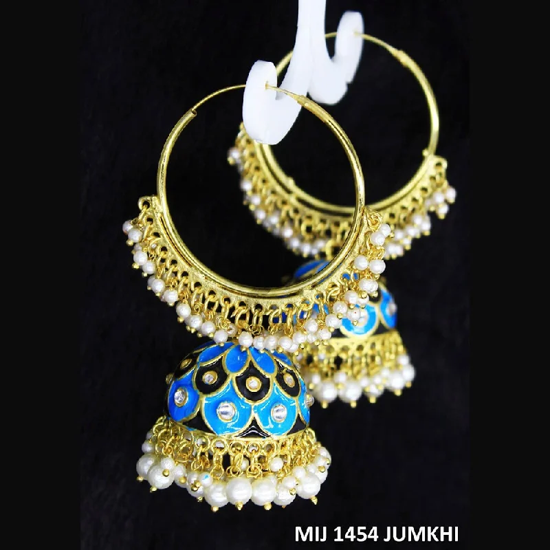 women dangle earrings -Mahavir Gold Plated Meenakari And Pearl Designer Jhumki Earrings - MIJ 1454 Jumkhi