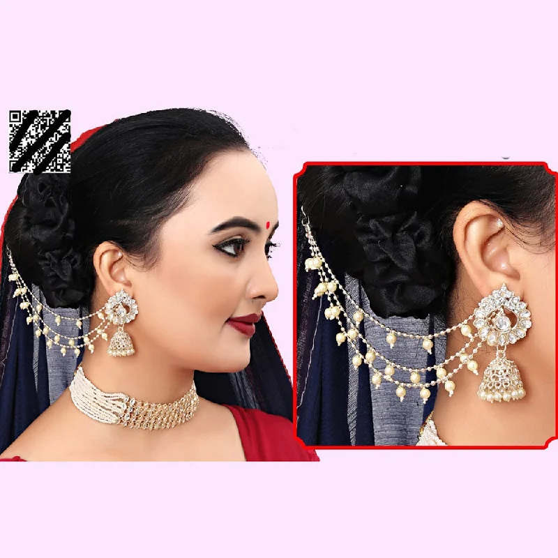 women long earrings -Abhinandan Kundan Stone And Pearl Kanchain Jhumki Earrings