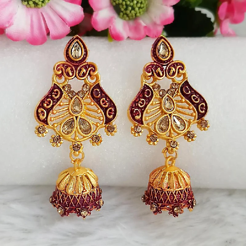 women gold drop earrings -Woma Gold Plated Maroon Dangler Meenakari Earrings - 1318066D