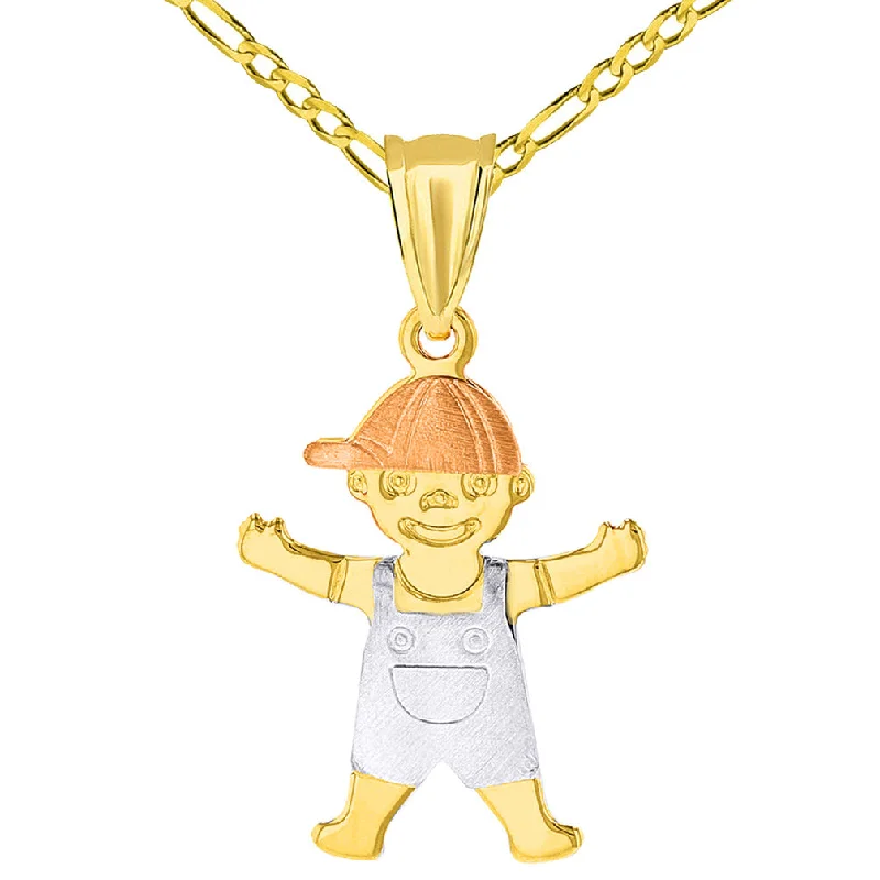 women chunky necklaces -14k Tri Color Gold Little Boy Child Pendant with Figaro Necklace