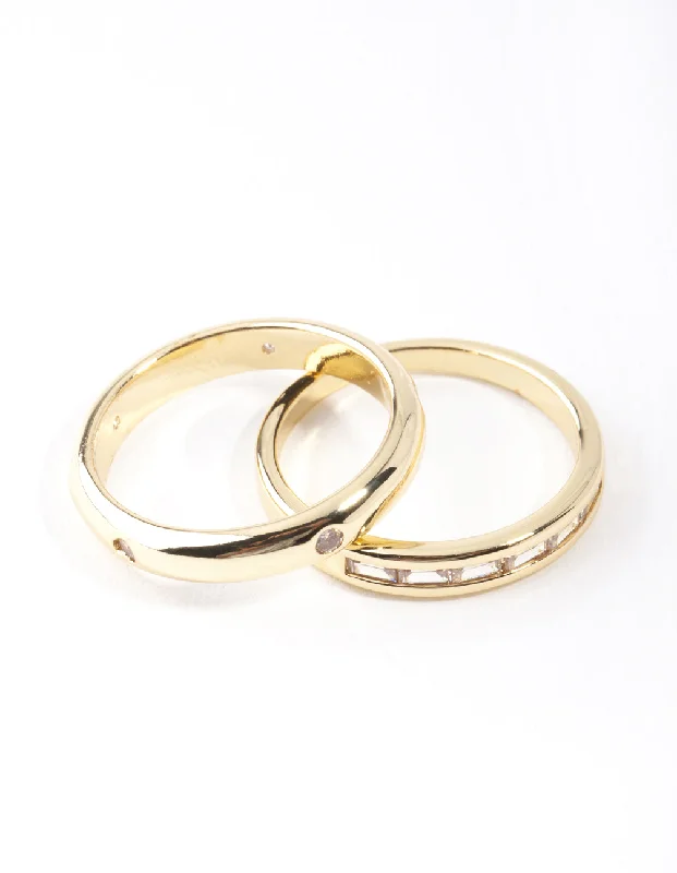 women gold engagement rings -Gold Plated Diamante Stone Ring Pack