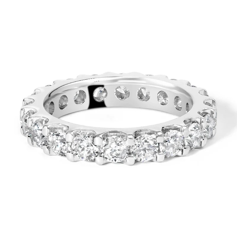 women modern solitaire engagement rings -14K White Gold Shared Prong Set Round Diamond Eternity Band Ring