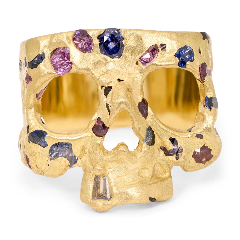 women wide band rings -Blue & Purple Confetti Skull Ring - Size 7 - 11861