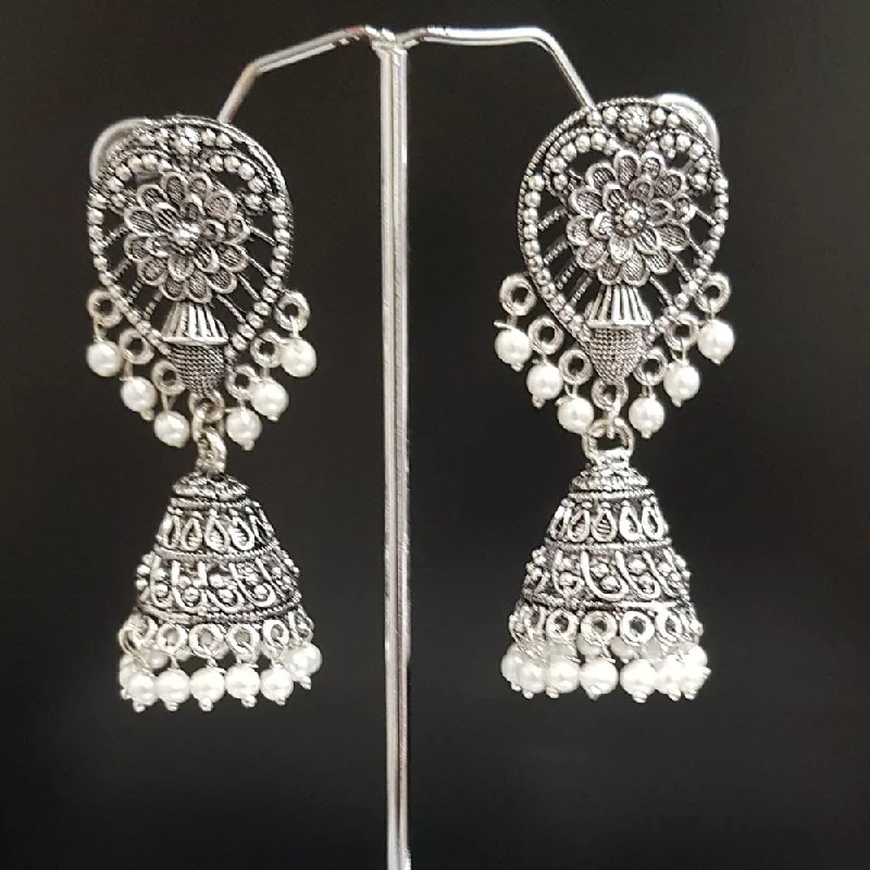 women pearl stud earrings -Shreeji Oxidised Plated Jhumki Earrings