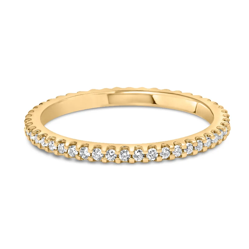 women vintage-inspired engagement rings -14K Yellow Gold Shared Prong Set Round Diamond Eternity Band Ring