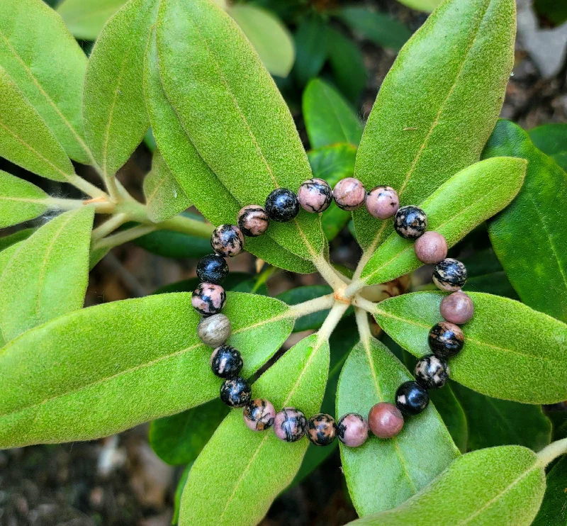 women leather bracelets -Rhodonite Stretch Bracelet