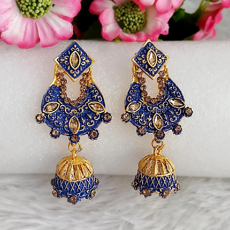 women sterling silver earrings -Woma Gold Plated Blue Dangler Meenakari Earrings - 1318063E