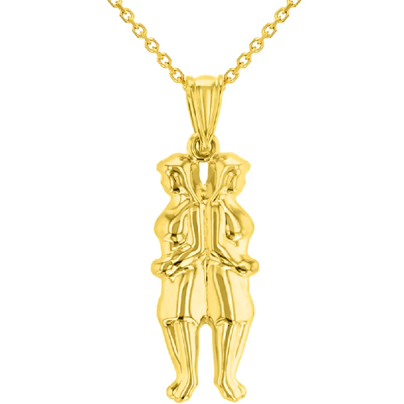 women diamond pendant necklaces -High Polish 14k Yellow Gold 3D Gemini Twins Zodiac Sign Pendant Necklace