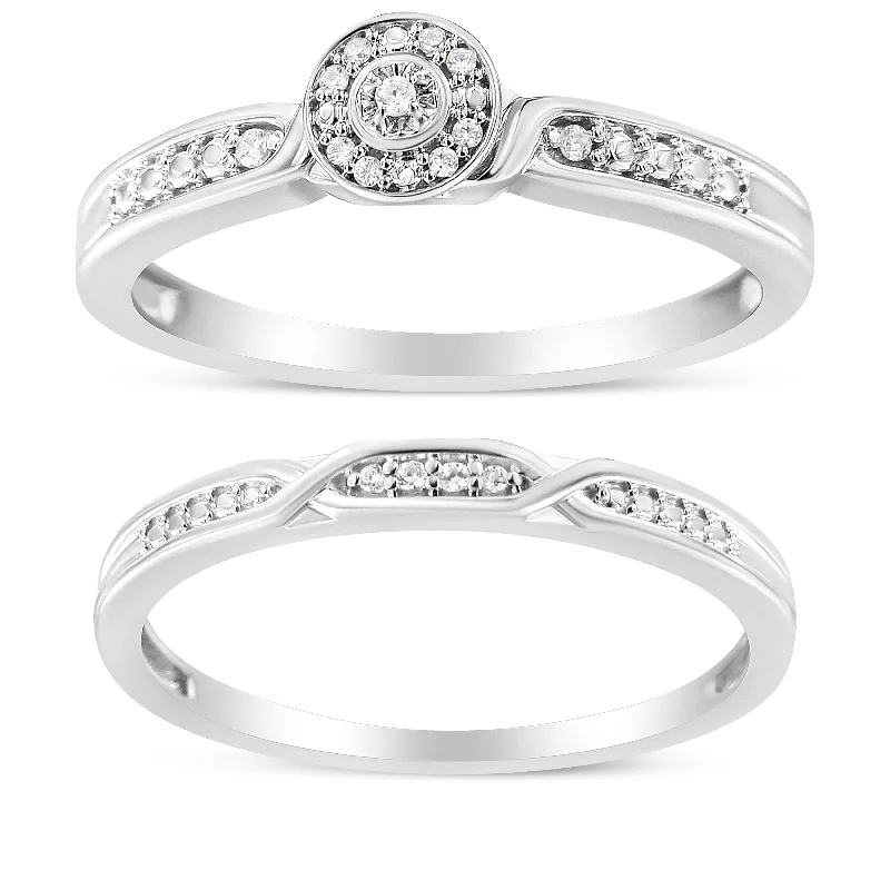 women custom diamond engagement rings -.925 Sterling Silver Diamond Accent Frame Twist Shank Bridal Set Ring and Band